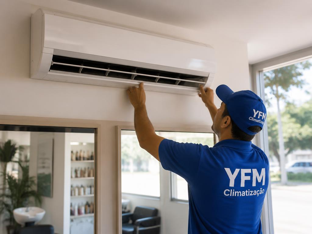 Instalação de ar-condicionado comercial de 36.000 BTU na parede em Maringá